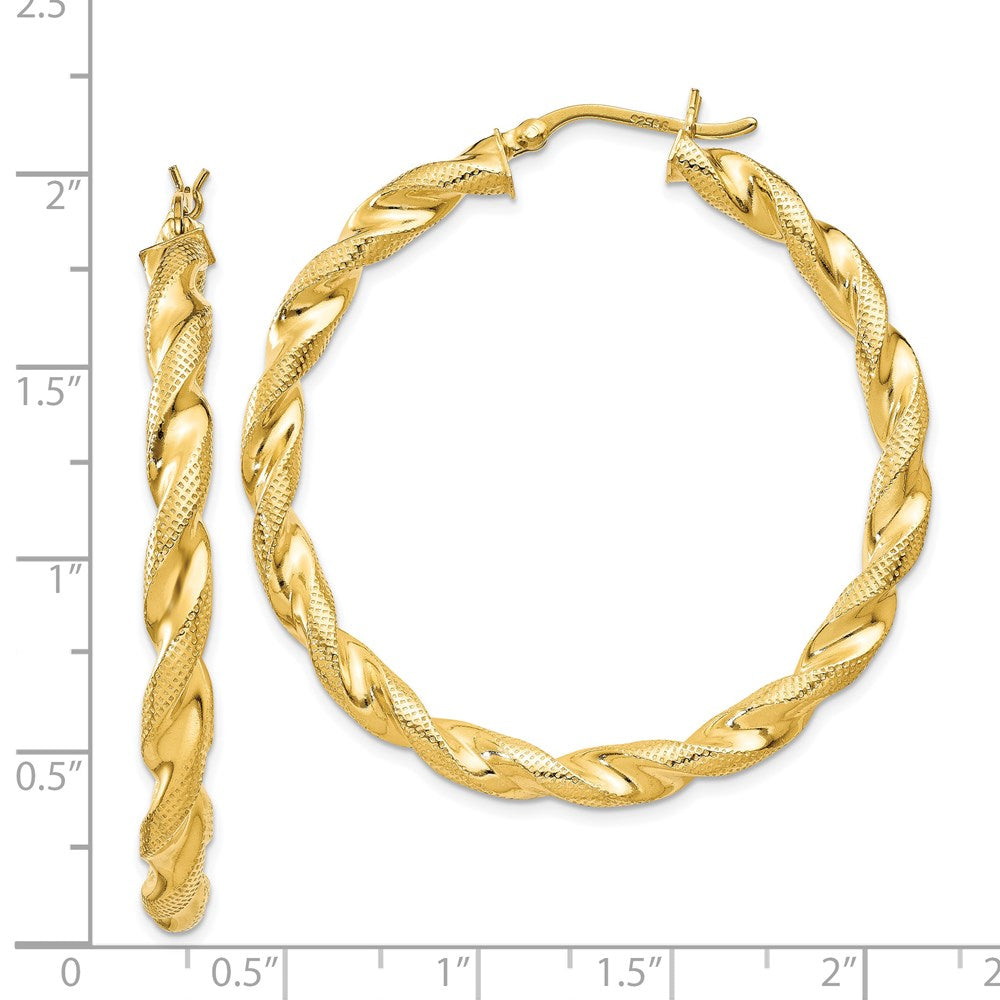 Sterlingsilber Gold Glanz Beschichtet Gemustert Gedreht 4x45mm Creolen