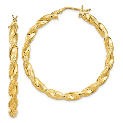 Sterlingsilber Gold Glanz Beschichtet Gemustert Gedreht 4x45mm Creolen