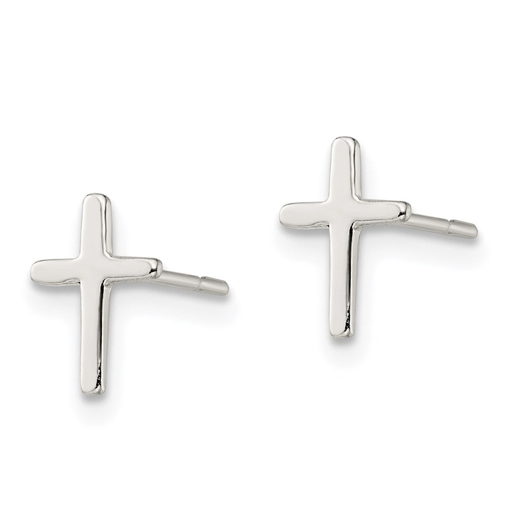 Sterlingsilber Poliert Lateinisch Kreuz Ohrstecker