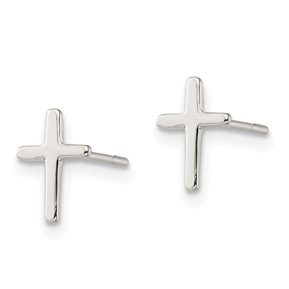 Sterlingsilber Poliert Lateinisch Kreuz Ohrstecker