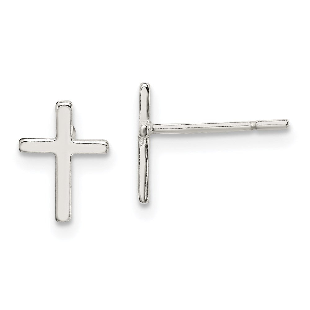 Sterlingsilber Poliert Lateinisch Kreuz Ohrstecker