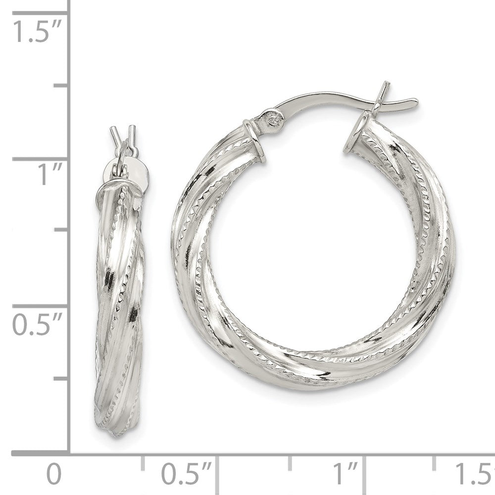 Sterlingsilber Rhodiniert Gemustert Gedreht 4x25mm Creolen