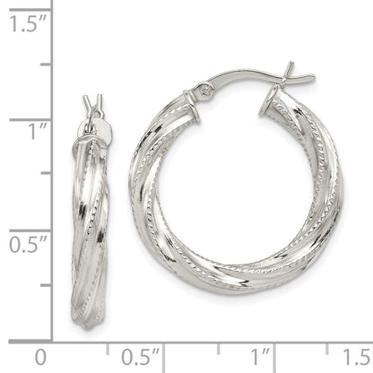 Sterlingsilber Rhodiniert Gemustert Gedreht 4x25mm Creolen