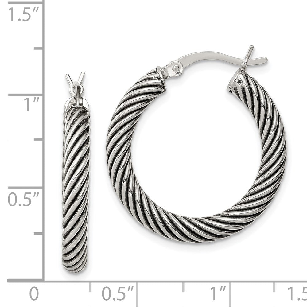 Sterlingsilber Antikisiert 3.25x25mm Gedreht Creolen