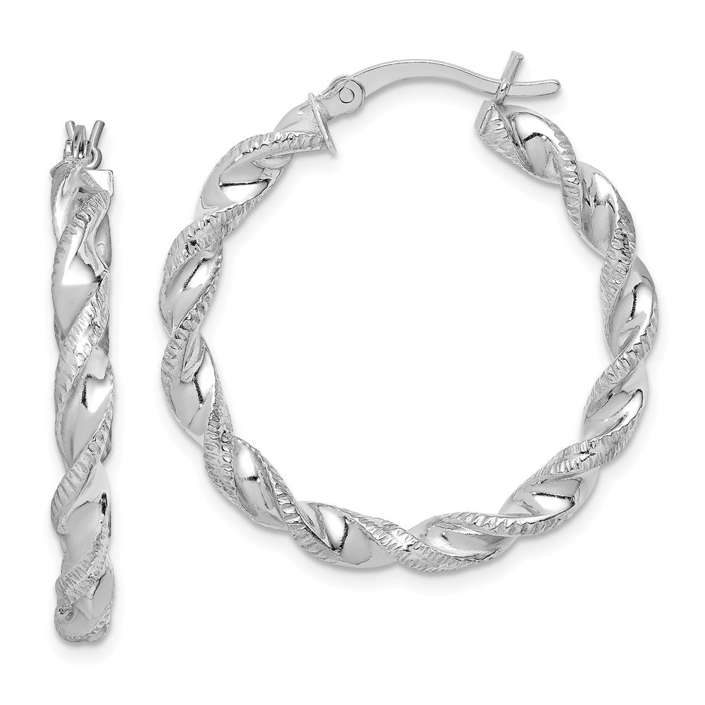 Sterlingsilber Rhodiniert Gedreht 3.5x30mm Creolen