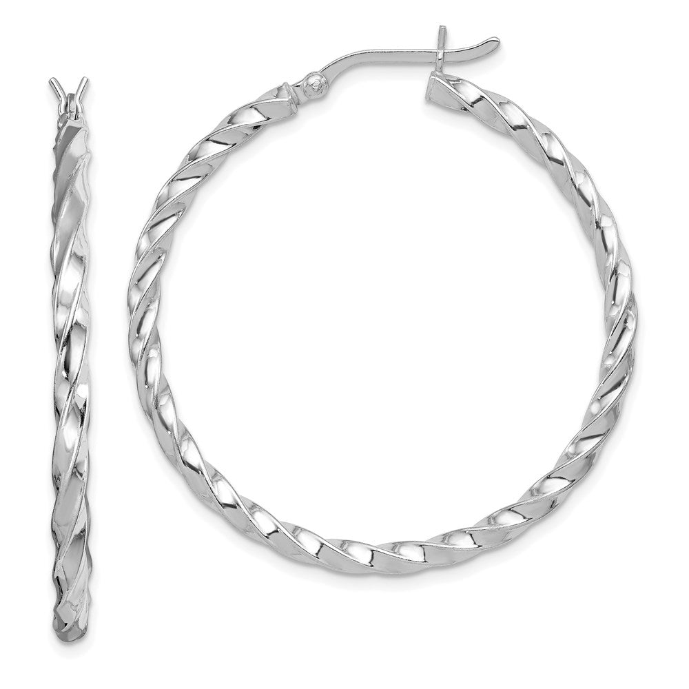 Sterlingsilber Rhodiniert Gedreht 3x40mm Creolen