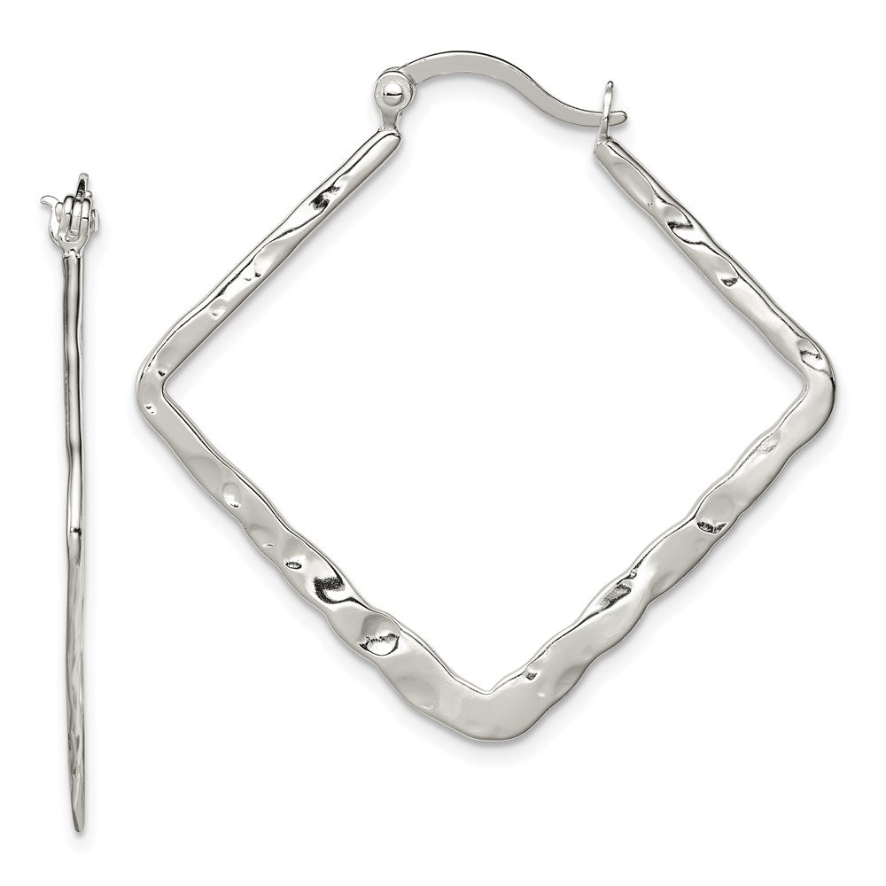 Sterlingsilber Rhodiniert Poliert/hammered Quadratisch Creolen