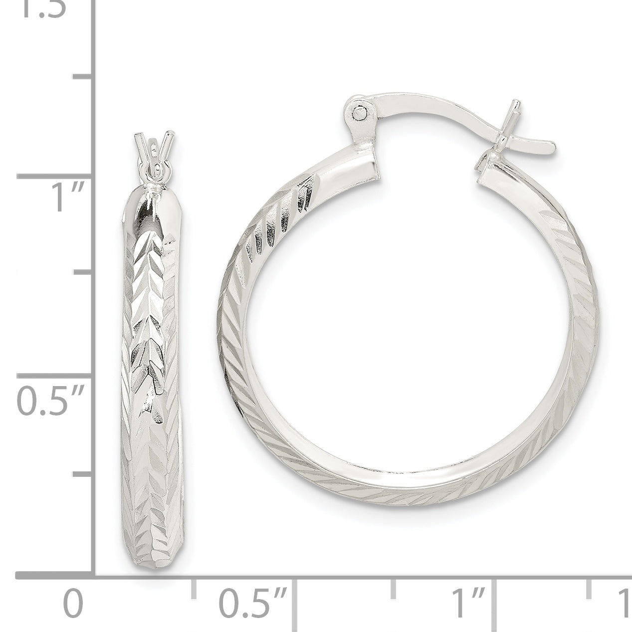 Sterlingsilber Poliert & Diamantiert 4mm Rund Creolen