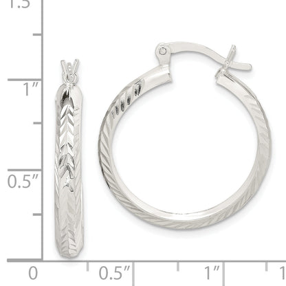 Sterlingsilber Poliert & Diamantiert 4mm Rund Creolen