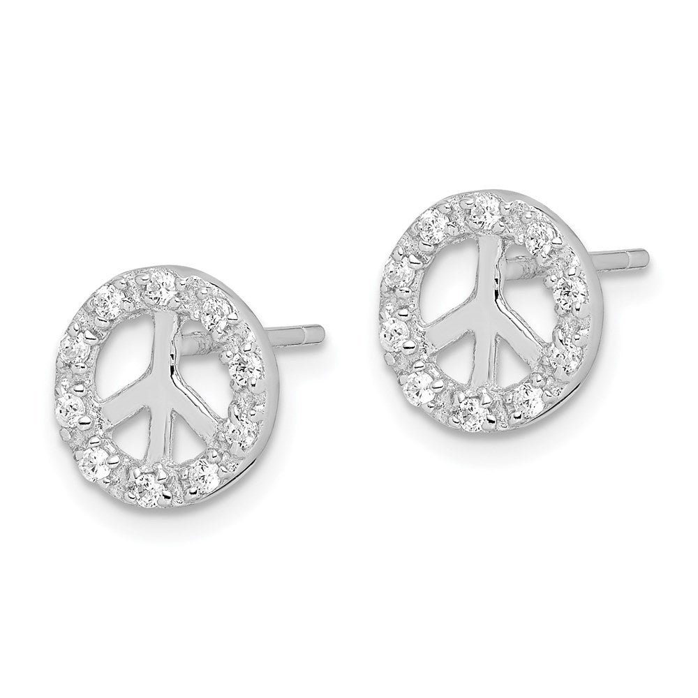 Sterlingsilber Rhodiniert Klein Zirkonia Frieden Symbol Ohrstecker
