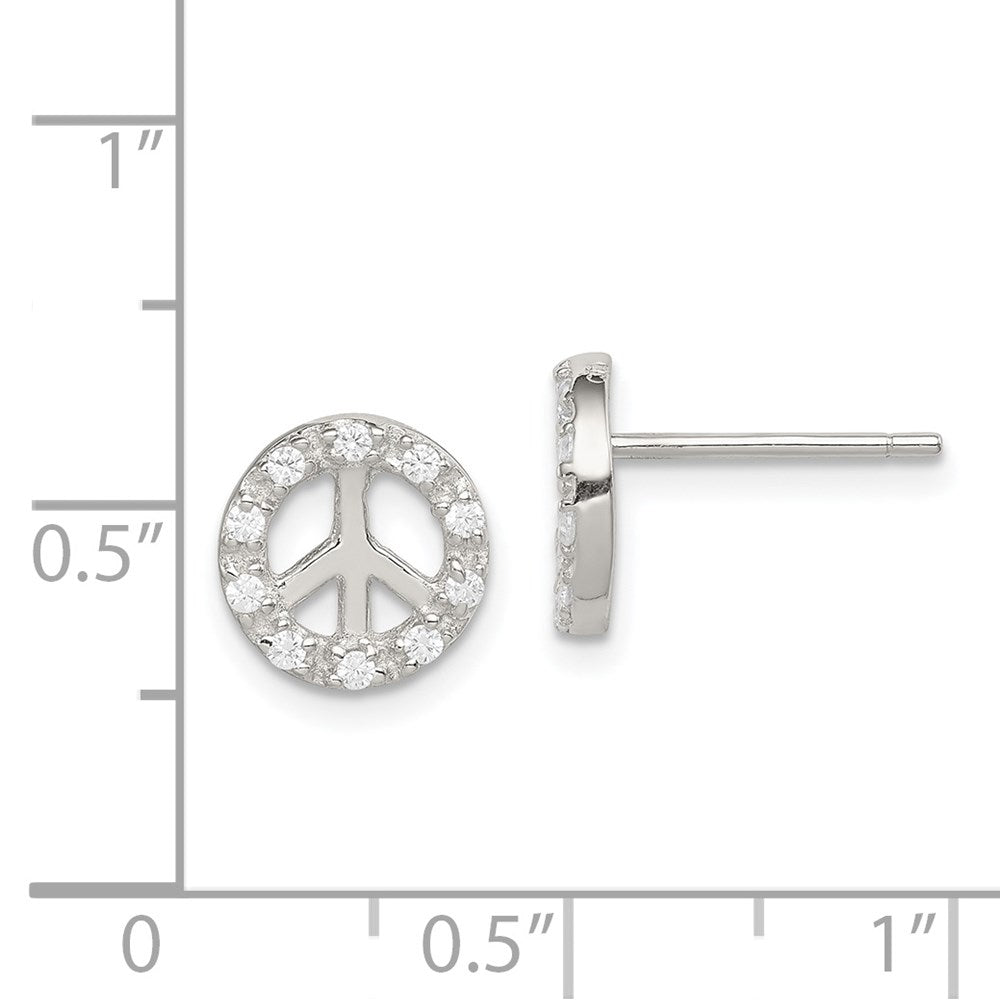 Sterlingsilber Rhodiniert Klein Zirkonia Frieden Symbol Ohrstecker