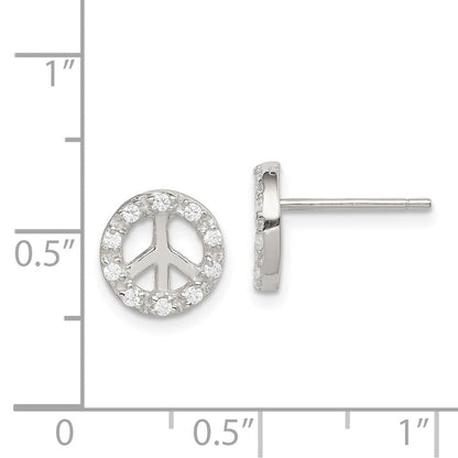 Sterlingsilber Rhodiniert Klein Zirkonia Frieden Symbol Ohrstecker