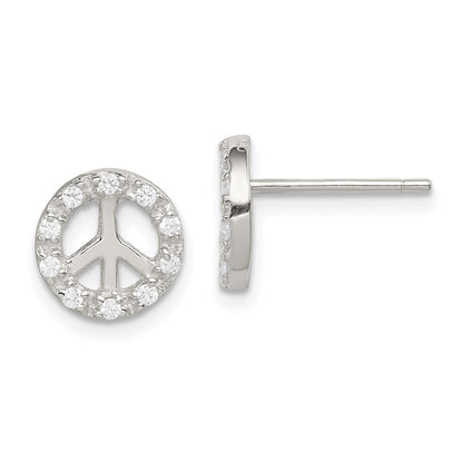 Sterlingsilber Rhodiniert Klein Zirkonia Frieden Symbol Ohrstecker