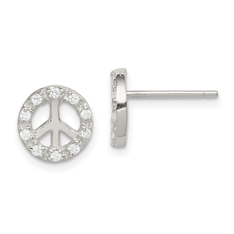 Sterlingsilber Rhodiniert Klein Zirkonia Frieden Symbol Ohrstecker