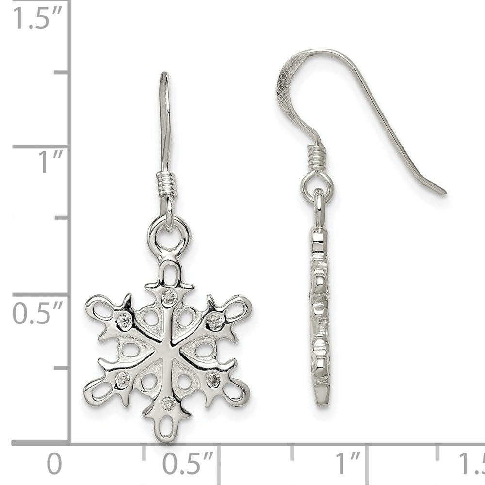 Sterlingsilber Poliert / Satiniert Zirkonia Schneeflocke Ohrhänger