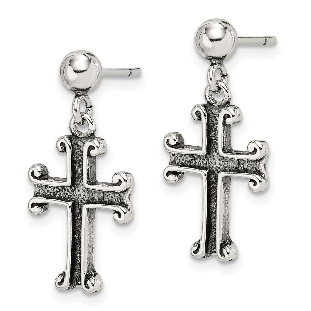 Sterlingsilber Poliert & Antikisiert Kreuz Stecker Ohrhänger