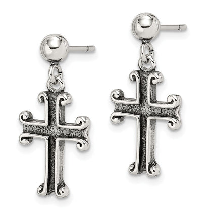 Sterlingsilber Poliert & Antikisiert Kreuz Stecker Ohrhänger