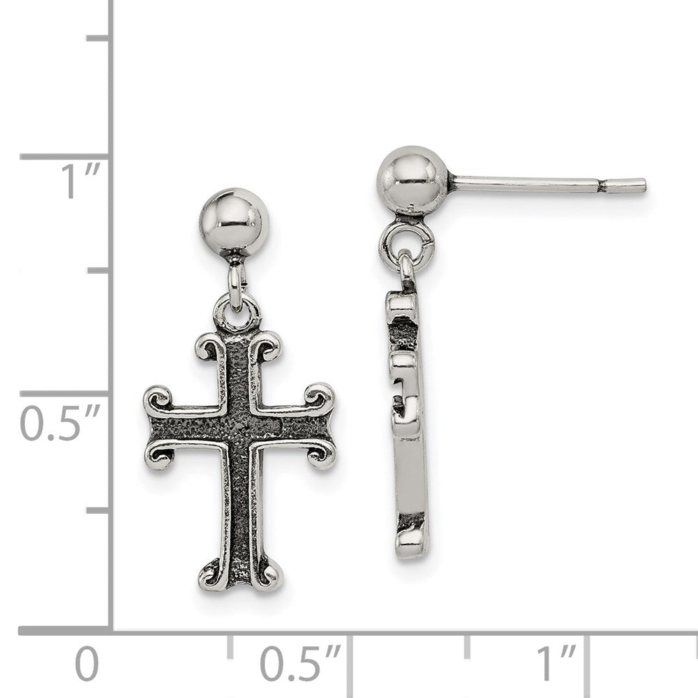Sterlingsilber Poliert & Antikisiert Kreuz Stecker Ohrhänger