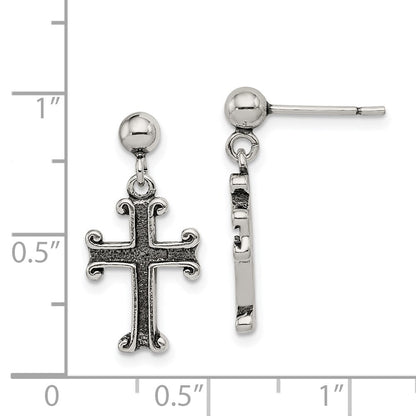 Sterlingsilber Poliert & Antikisiert Kreuz Stecker Ohrhänger