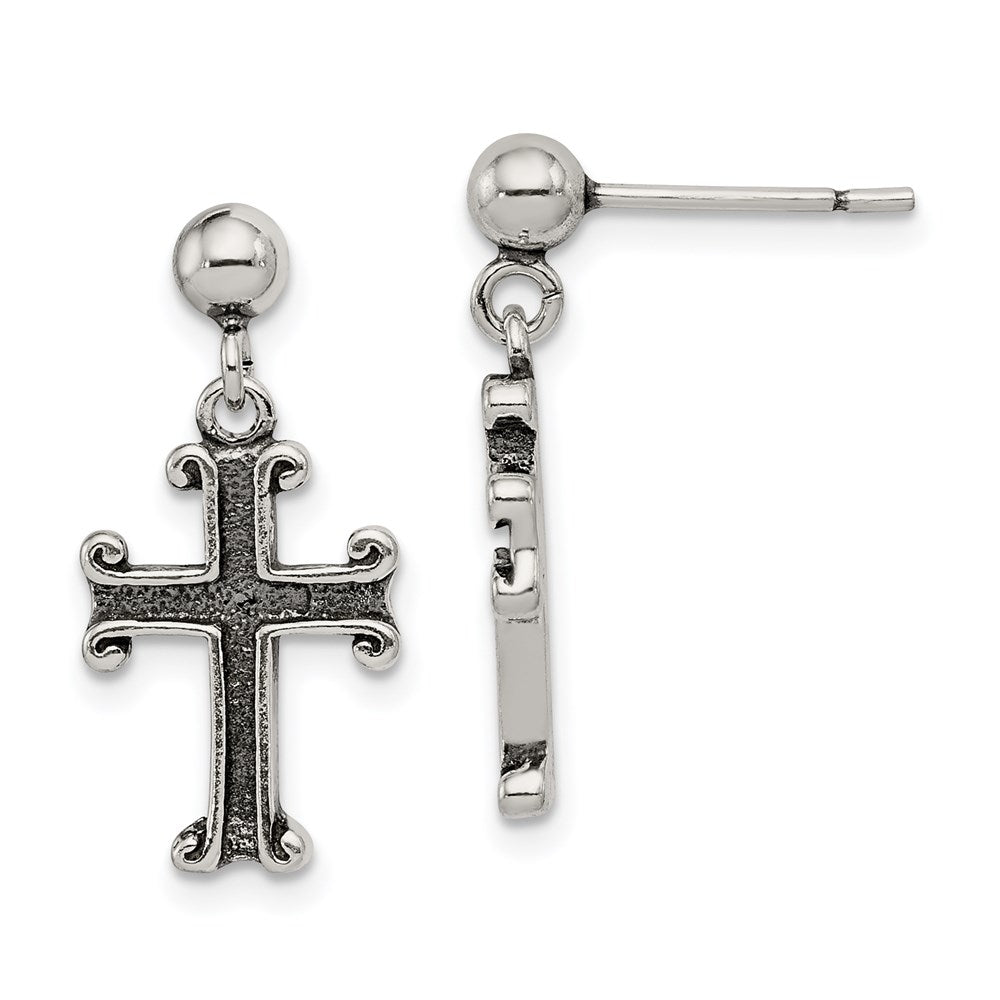 Sterlingsilber Poliert & Antikisiert Kreuz Stecker Ohrhänger