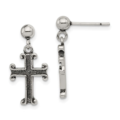Sterlingsilber Poliert & Antikisiert Kreuz Stecker Ohrhänger