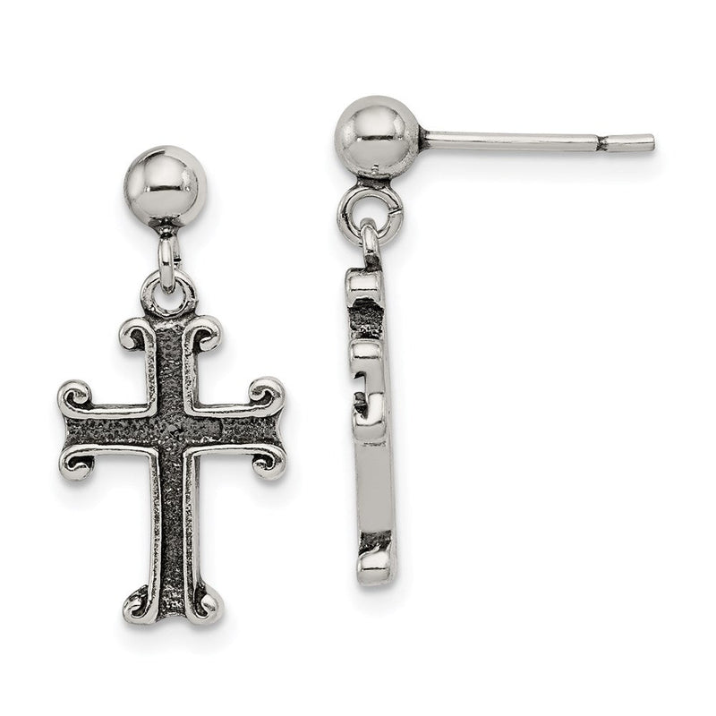 Sterlingsilber Poliert & Antikisiert Kreuz Stecker Ohrhänger