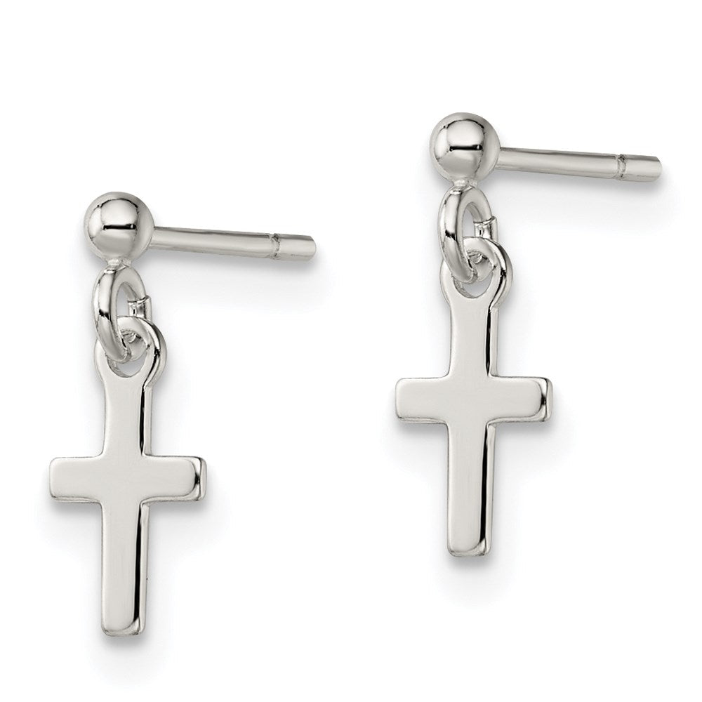 Sterlingsilber Poliert Lateinisch Kreuz Stecker Ohrhänger