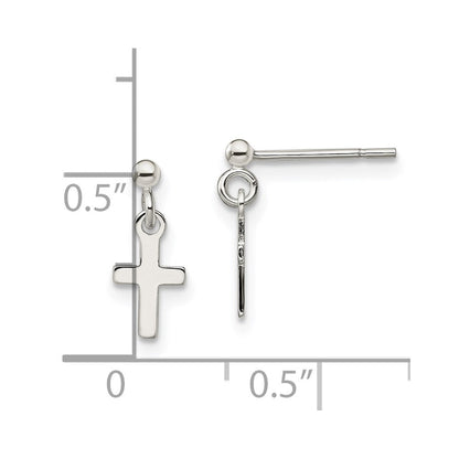 Sterlingsilber Poliert Lateinisch Kreuz Stecker Ohrhänger
