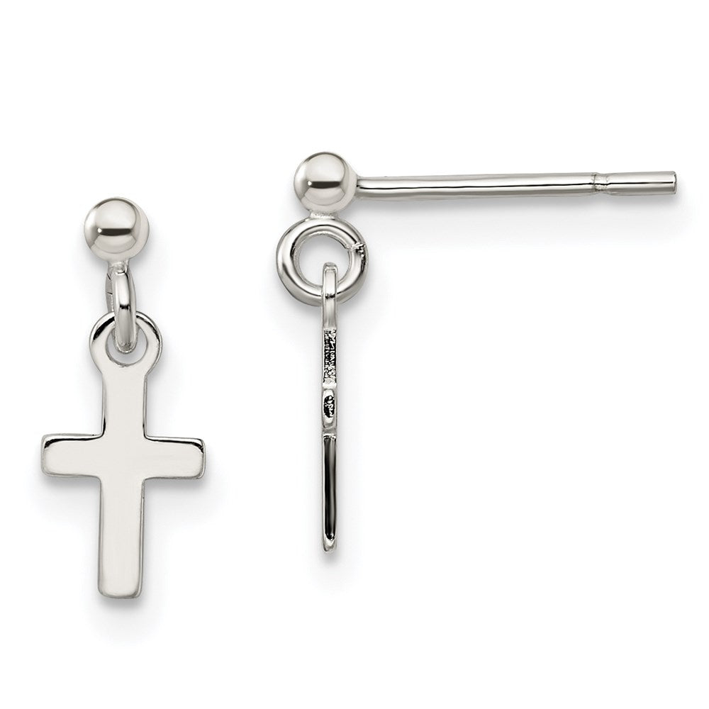 Sterlingsilber Poliert Lateinisch Kreuz Stecker Ohrhänger