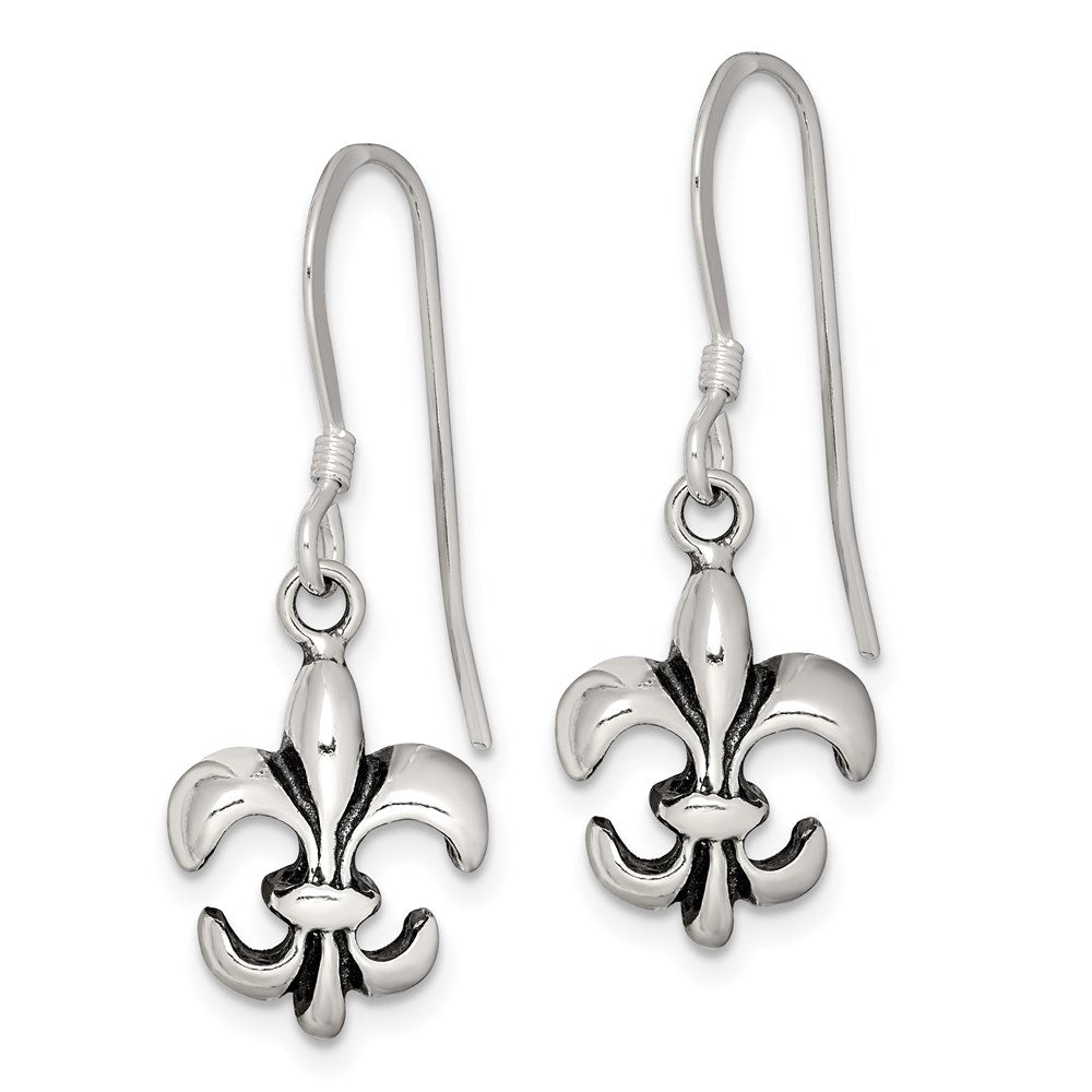Sterlingsilber Poliert & Antikisiert Fleur De Lis Ohrhänger