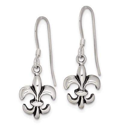 Sterlingsilber Poliert & Antikisiert Fleur De Lis Ohrhänger