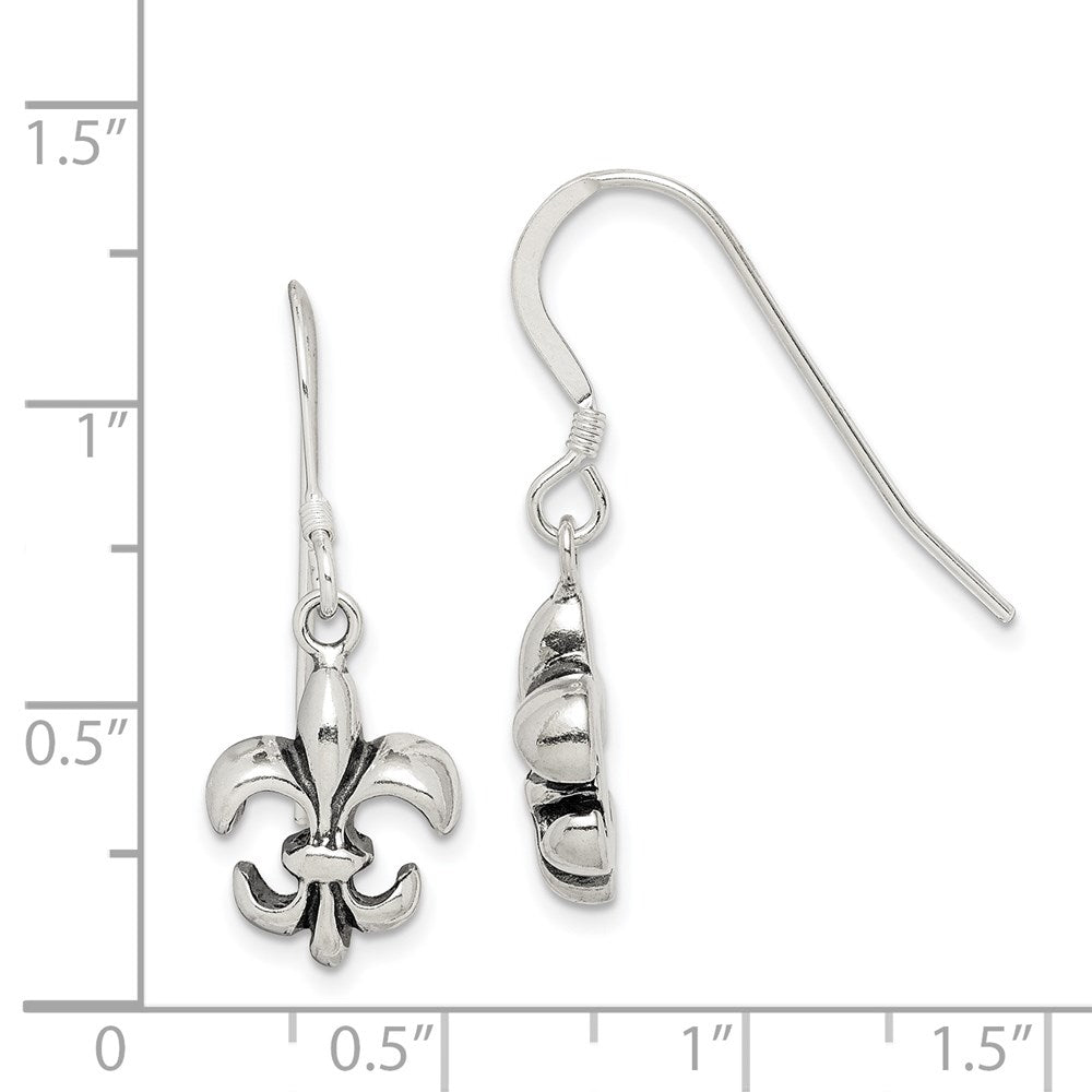 Sterlingsilber Poliert & Antikisiert Fleur De Lis Ohrhänger