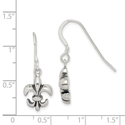 Sterlingsilber Poliert & Antikisiert Fleur De Lis Ohrhänger