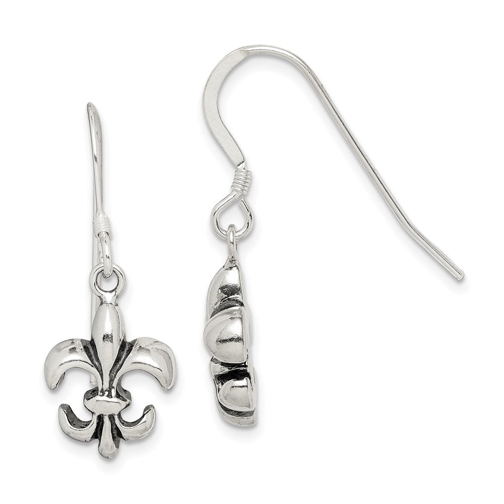 Sterlingsilber Poliert & Antikisiert Fleur De Lis Ohrhänger