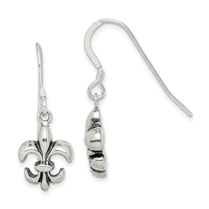 Sterlingsilber Poliert & Antikisiert Fleur De Lis Ohrhänger