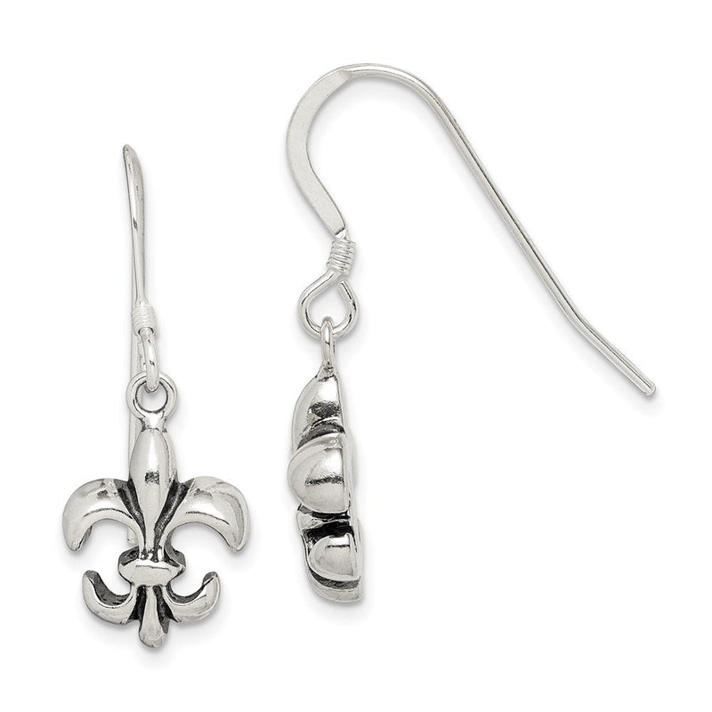 Sterlingsilber Poliert & Antikisiert Fleur De Lis Ohrhänger