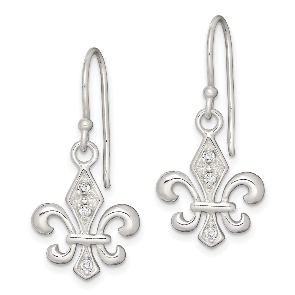 Sterlingsilber Poliert Zirkonia Fleur De Lis Ohrhänger