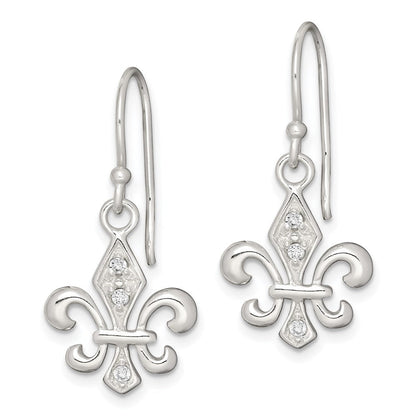Sterlingsilber Poliert Zirkonia Fleur De Lis Ohrhänger