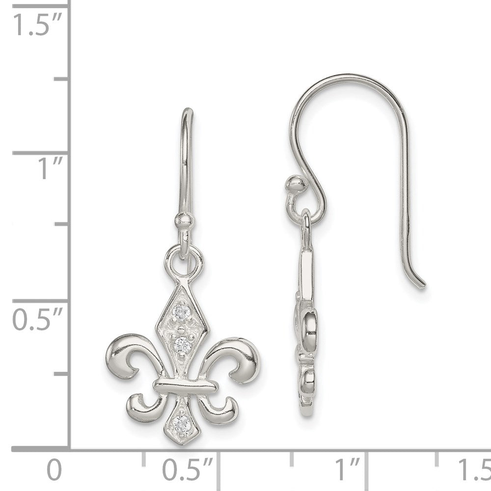 Sterlingsilber Poliert Zirkonia Fleur De Lis Ohrhänger