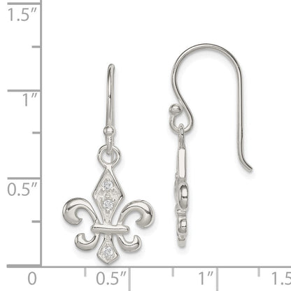 Sterlingsilber Poliert Zirkonia Fleur De Lis Ohrhänger
