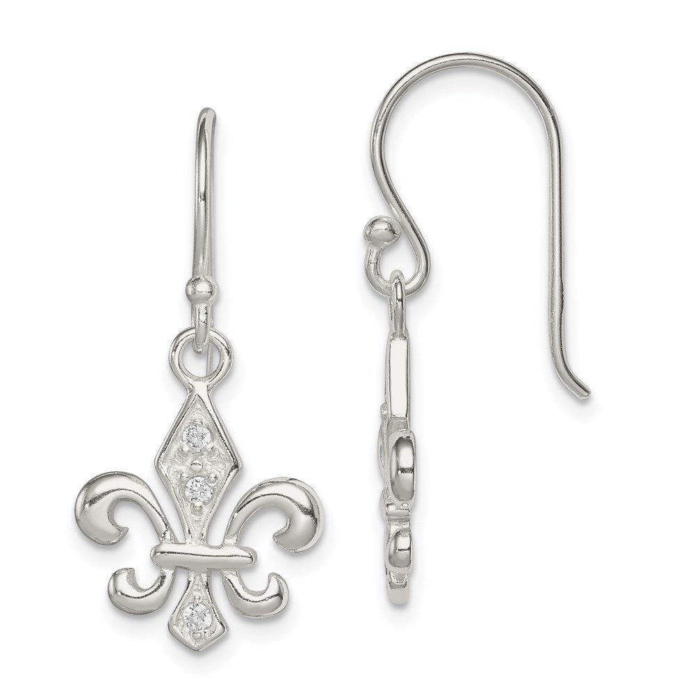 Sterlingsilber Poliert Zirkonia Fleur De Lis Ohrhänger