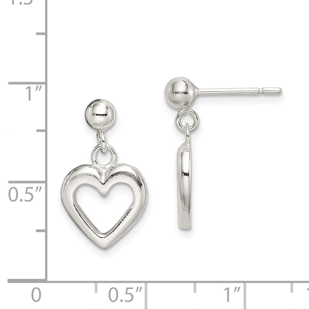 Sterlingsilber Poliert Hängend Herz Ohrstecker