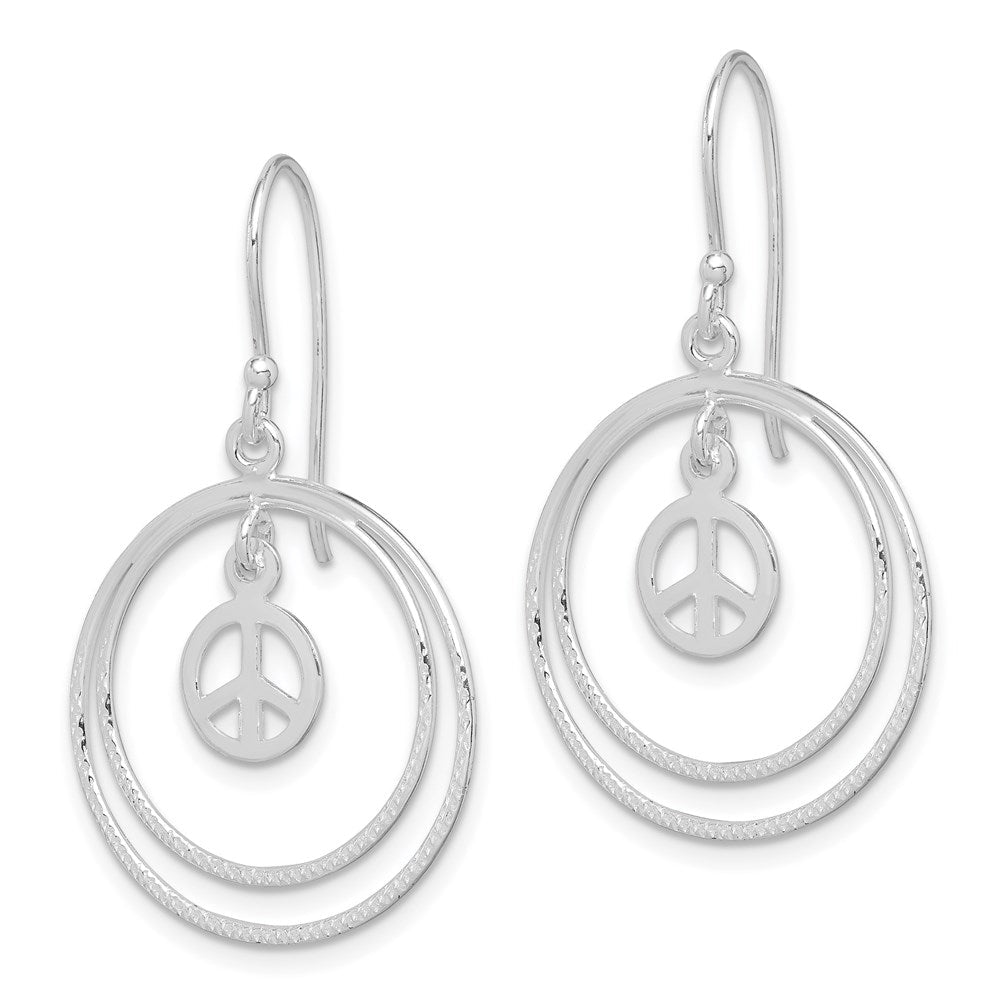 Sterlingsilber Rhodiniert Kreise mit Frieden Symbol Ohrhänger