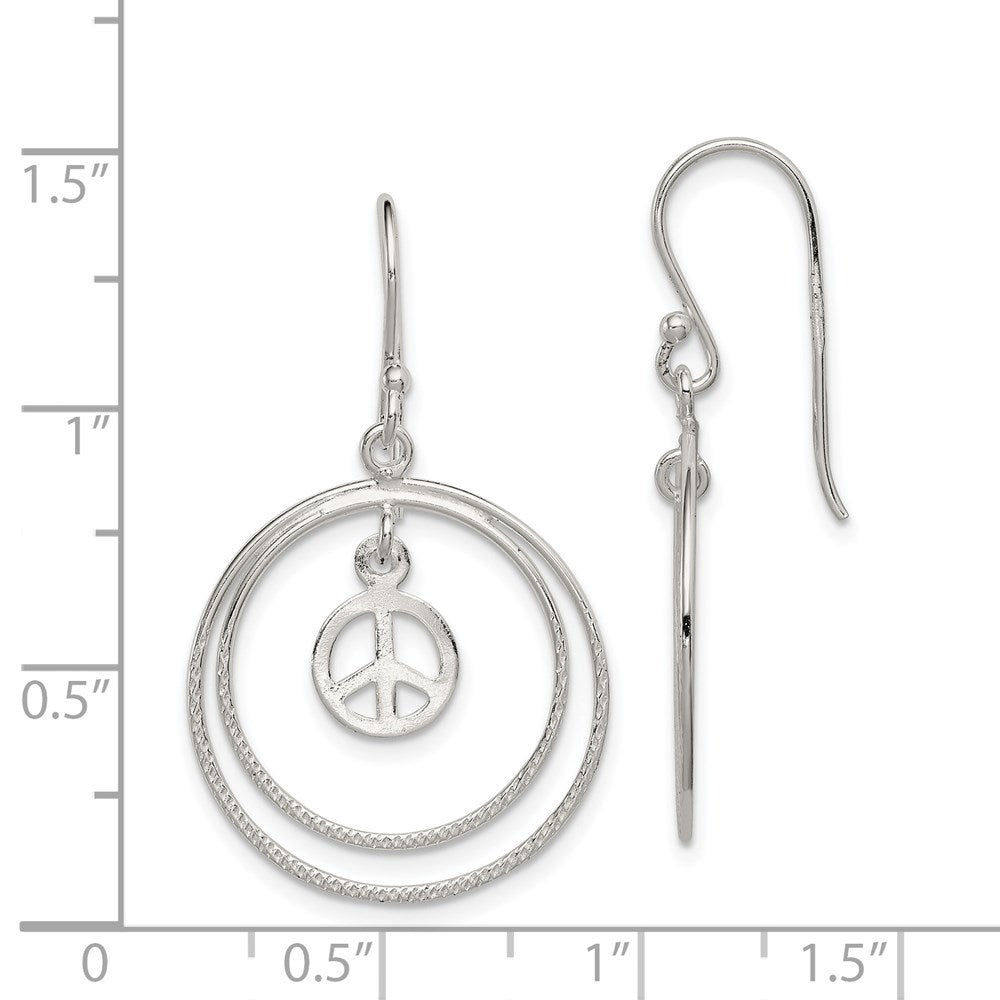 Sterlingsilber Rhodiniert Kreise mit Frieden Symbol Ohrhänger