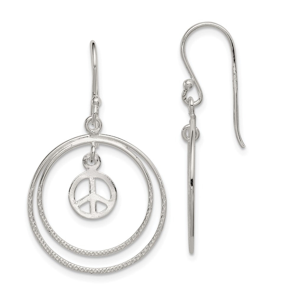 Sterlingsilber Rhodiniert Kreise mit Frieden Symbol Ohrhänger