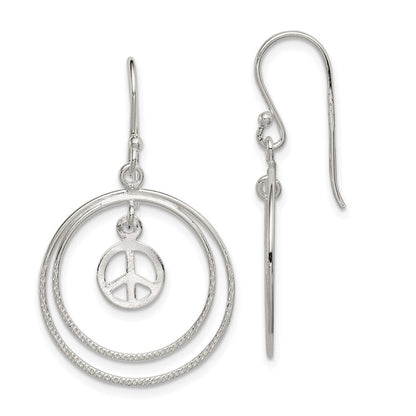 Sterlingsilber Rhodiniert Kreise mit Frieden Symbol Ohrhänger