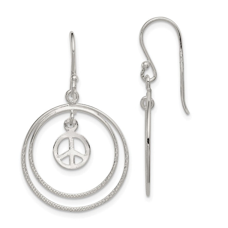 Sterlingsilber Rhodiniert Kreise mit Frieden Symbol Ohrhänger