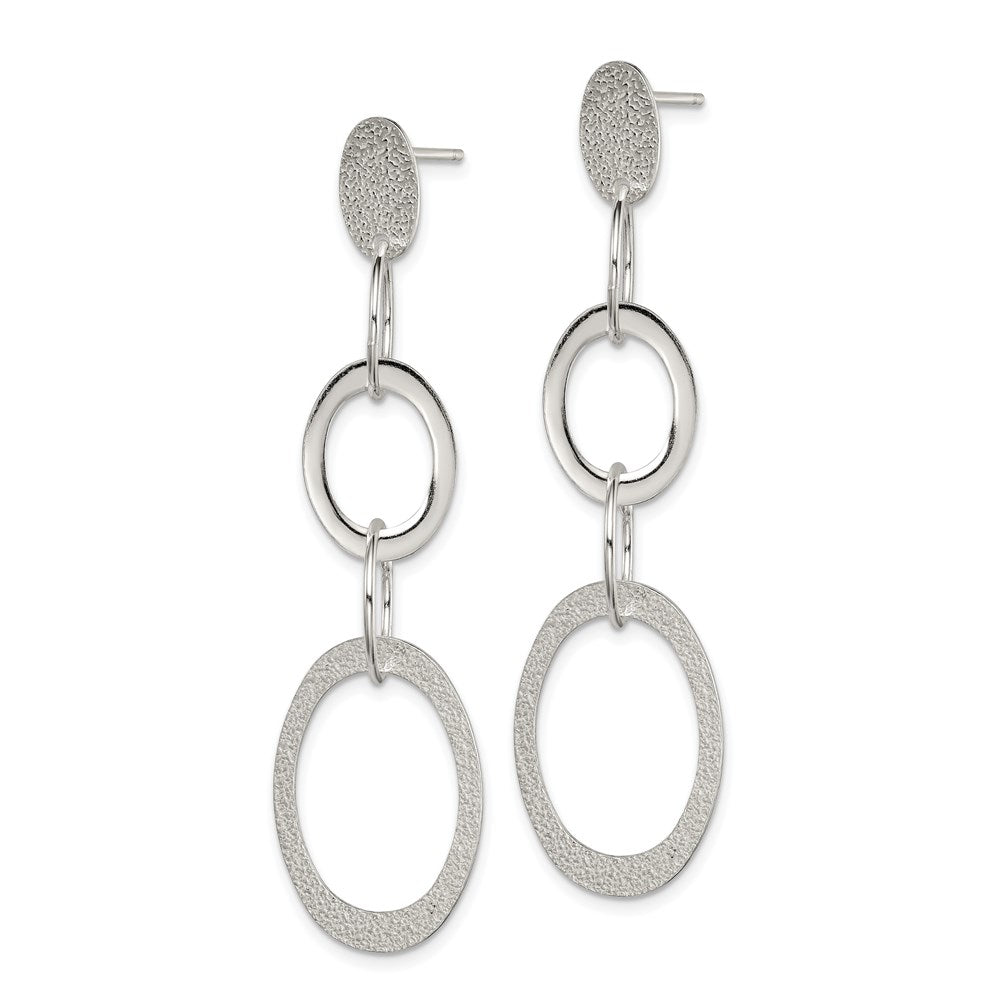 Sterlingsilber Poliert & Strukturiert Kreis Oval Knöpfe Stecker Hängend Ohrring