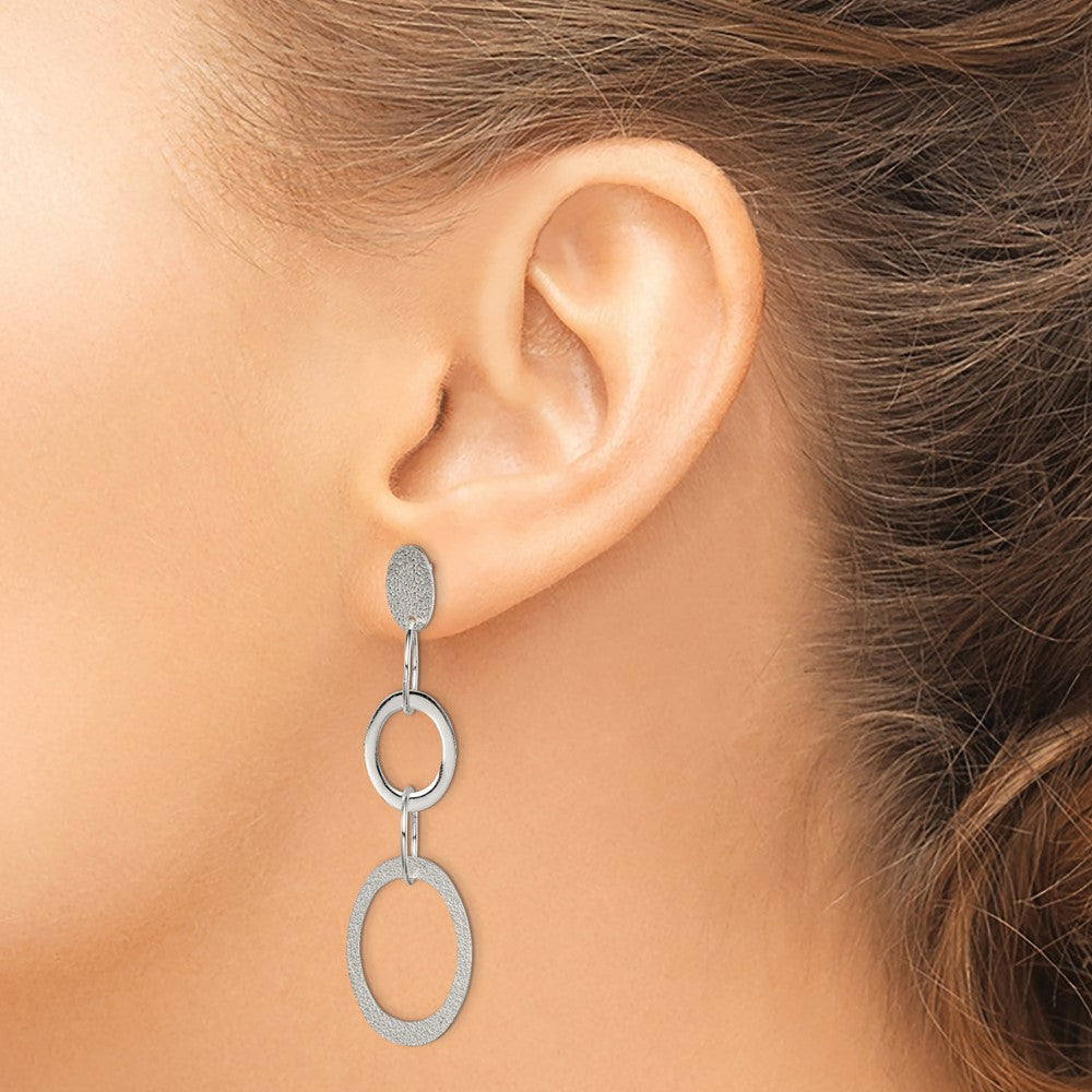 Sterlingsilber Poliert & Strukturiert Kreis Oval Knöpfe Stecker Hängend Ohrring