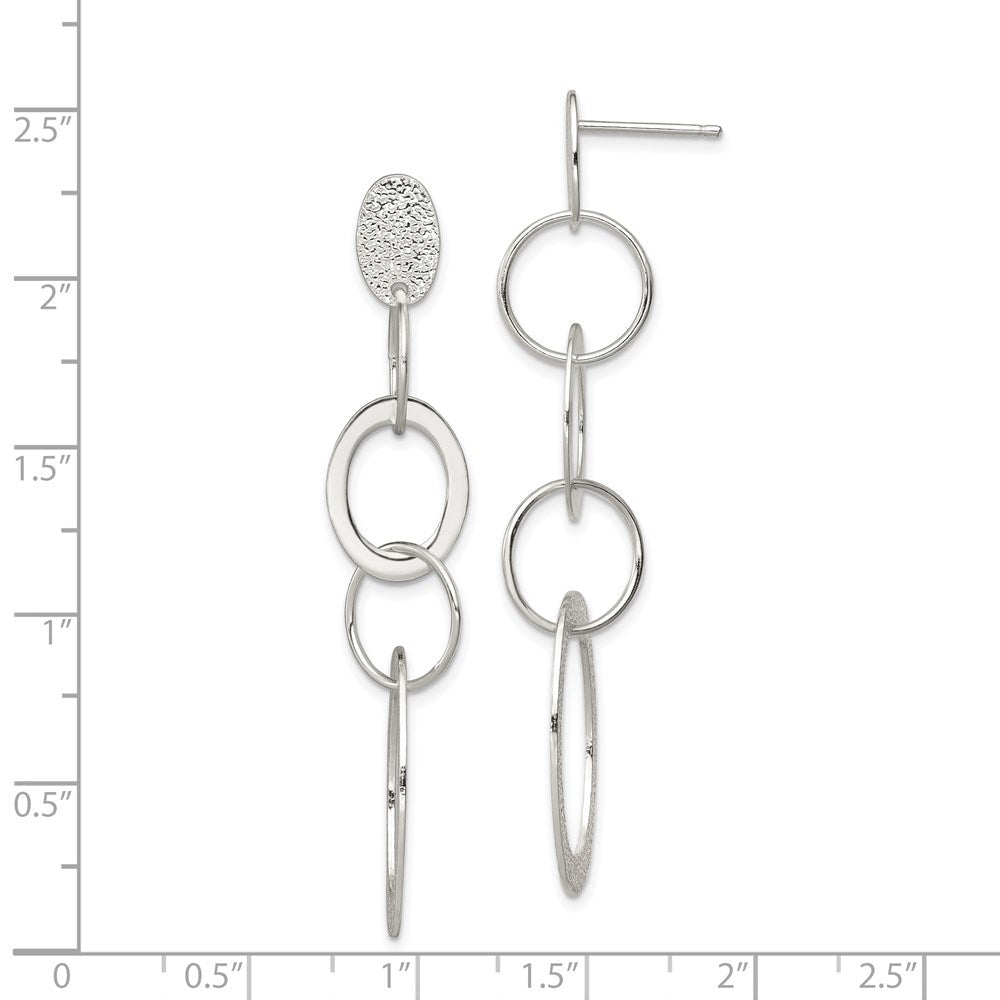 Sterlingsilber Poliert & Strukturiert Kreis Oval Knöpfe Stecker Hängend Ohrring
